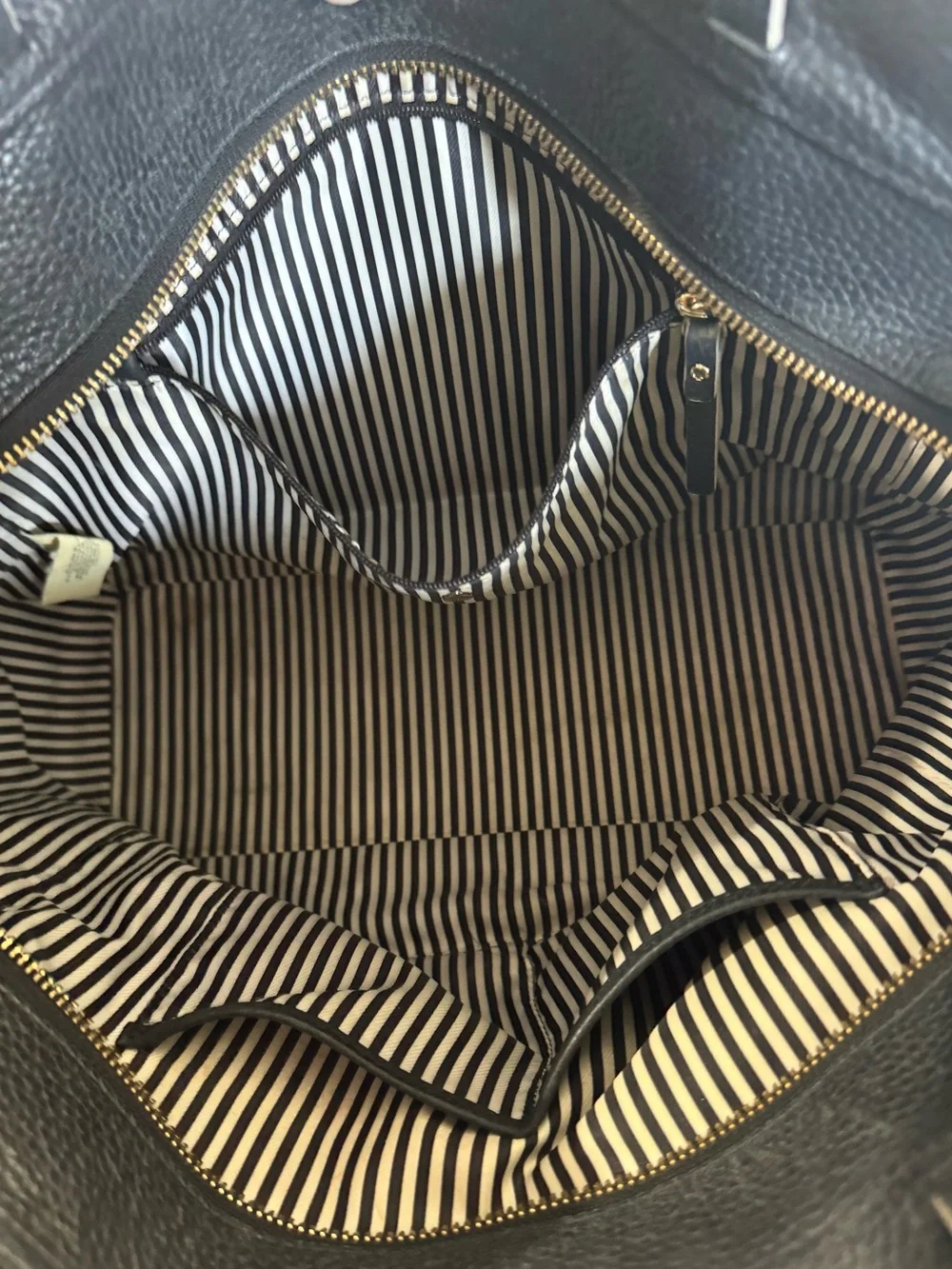 kate spade Dark Navy Pebble Leather Scallop-Top Tote with Cream Trim